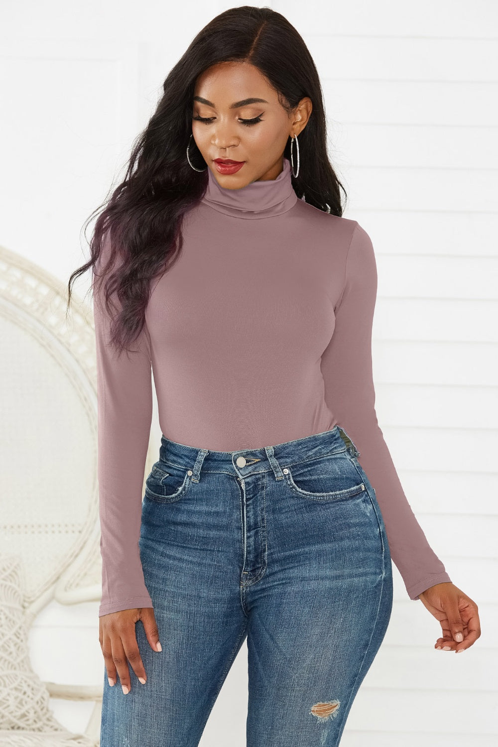 Turtleneck Long Sleeve Bodysuit-Angel Casuals