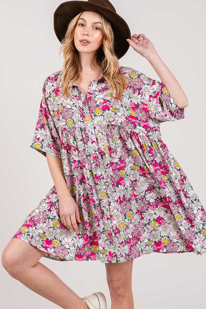 SAGE + FIG Floral Button Down Mini Shirt Dress-Angel Casuals