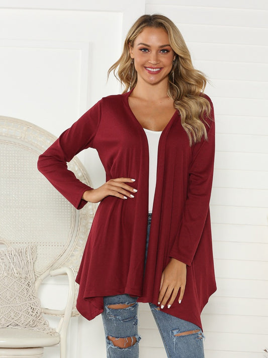 Shiny Floral Open Front Long Sleeve Cardigan-Angel Casuals