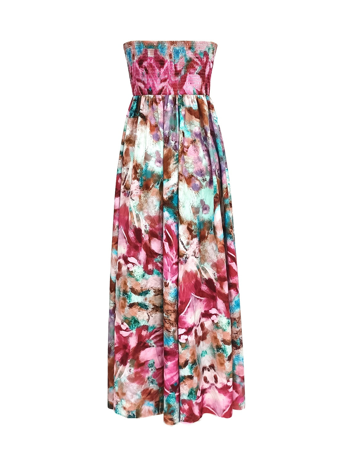 Smocked Printed Sleeveless Maxi Dress-Angel Casuals