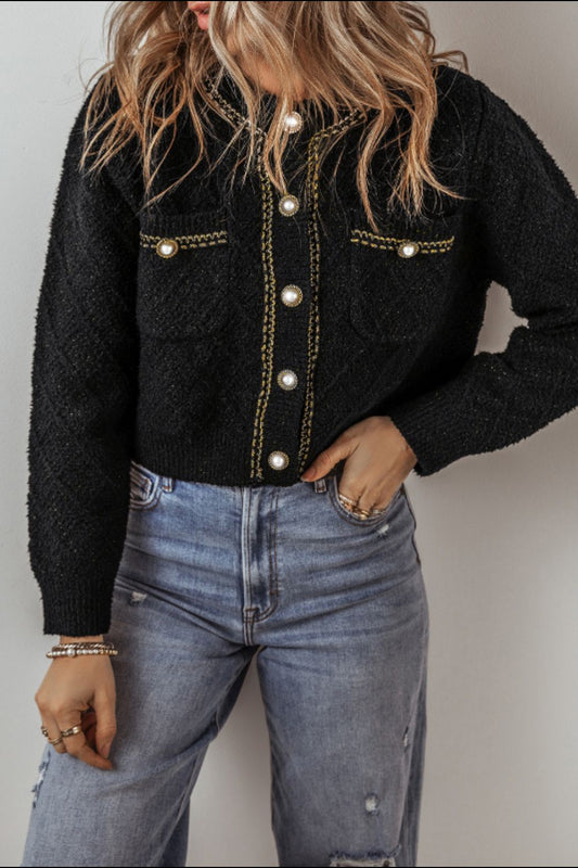 Round Neck Button Up Long Sleeve Cardigan-Angel Casuals