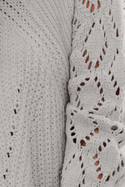 Openwork Round Neck Lantern Sleeve Sweater-Angel Casuals