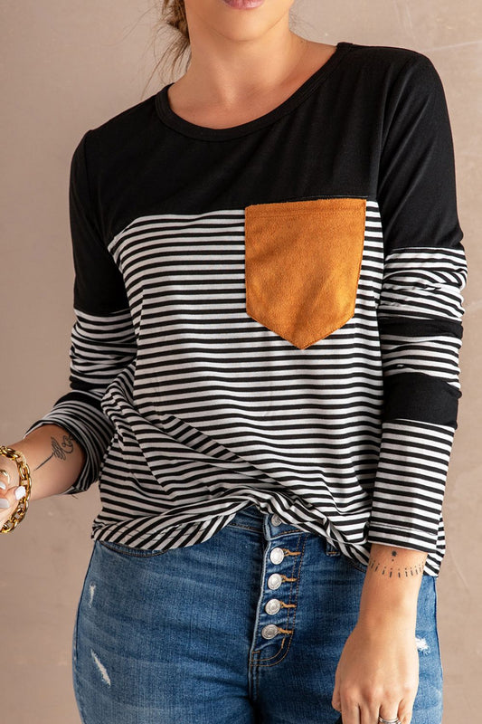 Striped Round Neck Long Sleeve T-Shirt-Angel Casuals