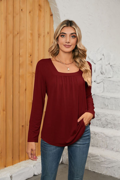 Square Neck Long Sleeve T-Shirt-Angel Casuals