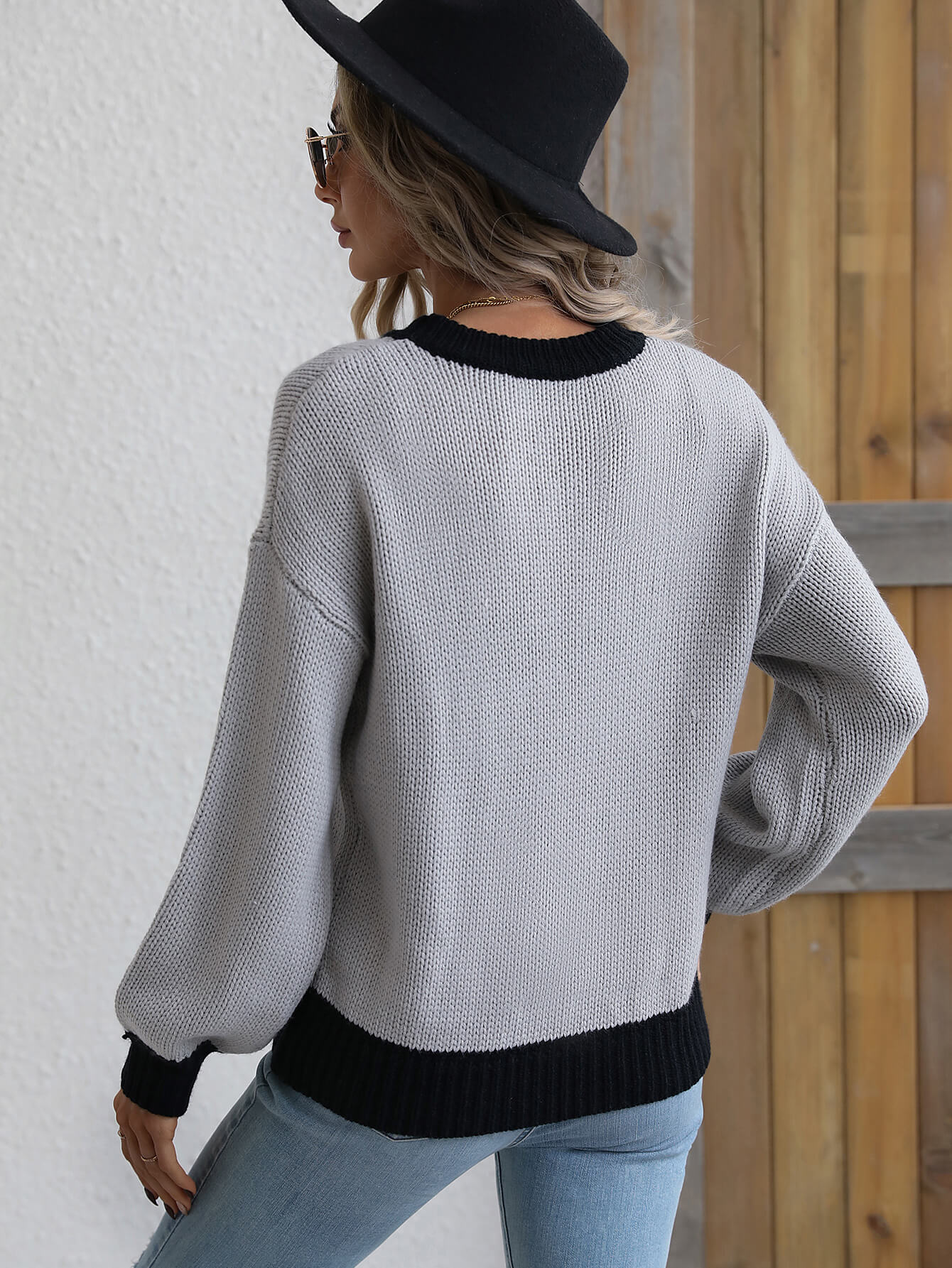 Contrast Trim Drop Shoulder Pullover Sweater-Angel Casuals