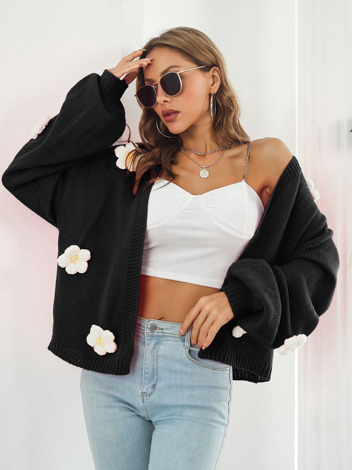 Floral Open Front Long Sleeve Cardigan-Angel Casuals