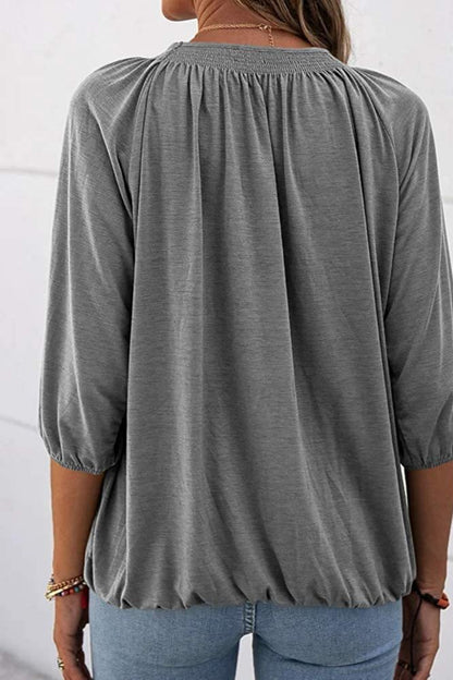 Gathered Detail Round Neck T-Shirt-Angel Casuals