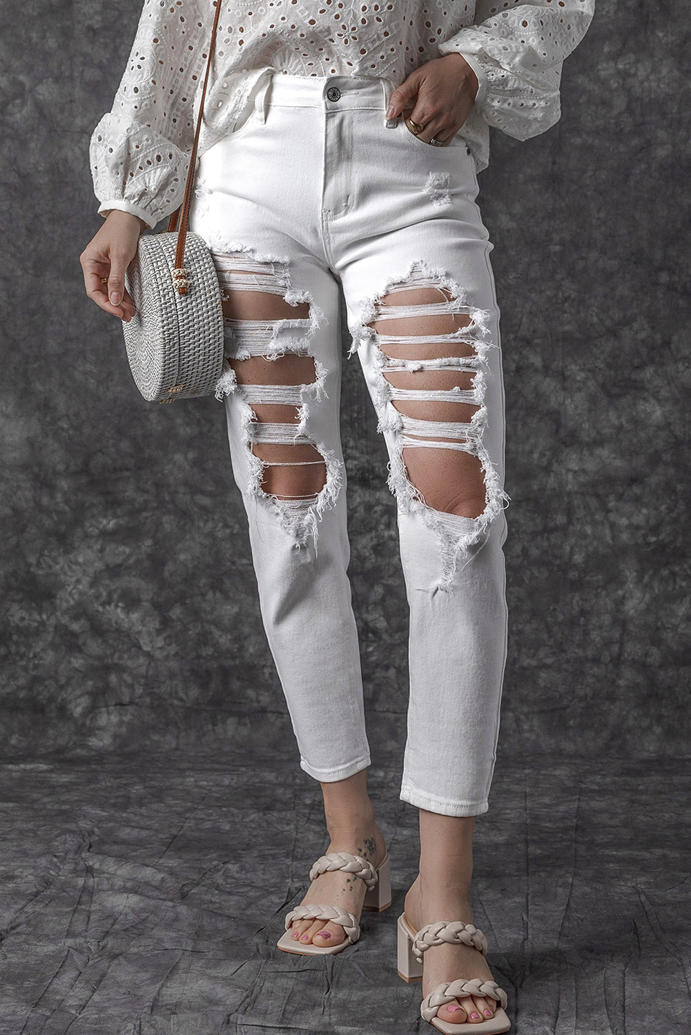 Distressed Jeans with Pockets-Angel Casuals