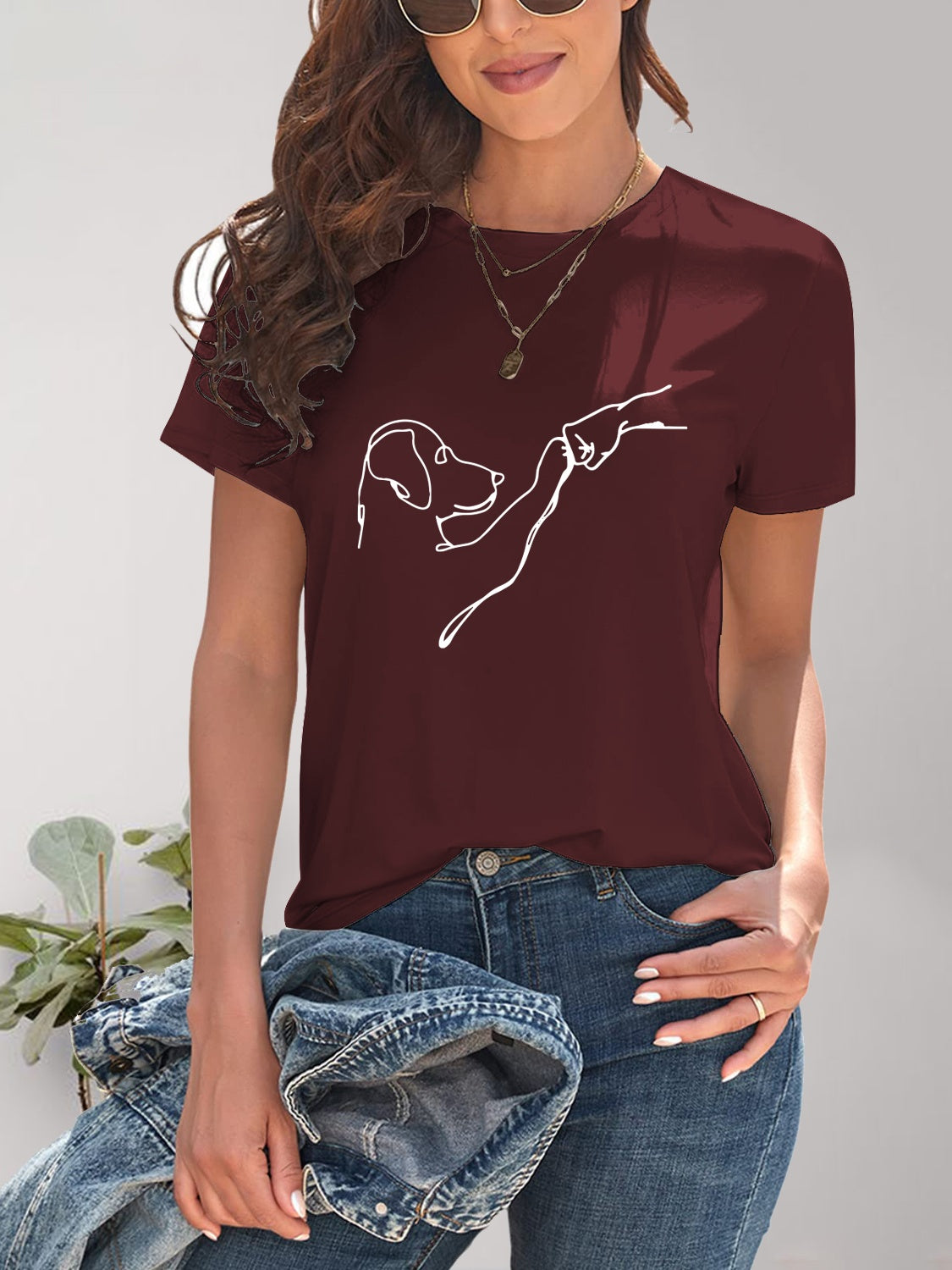 Dog Graphic Round Neck T-Shirt-Angel Casuals
