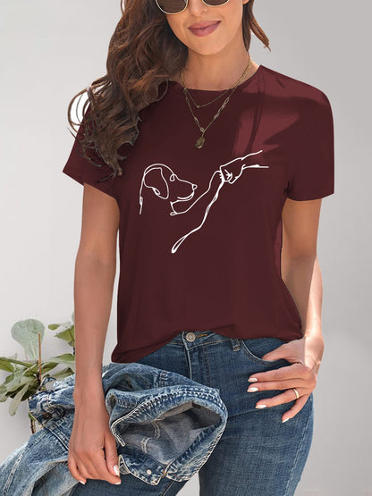 Dog Graphic Round Neck T-Shirt-Angel Casuals