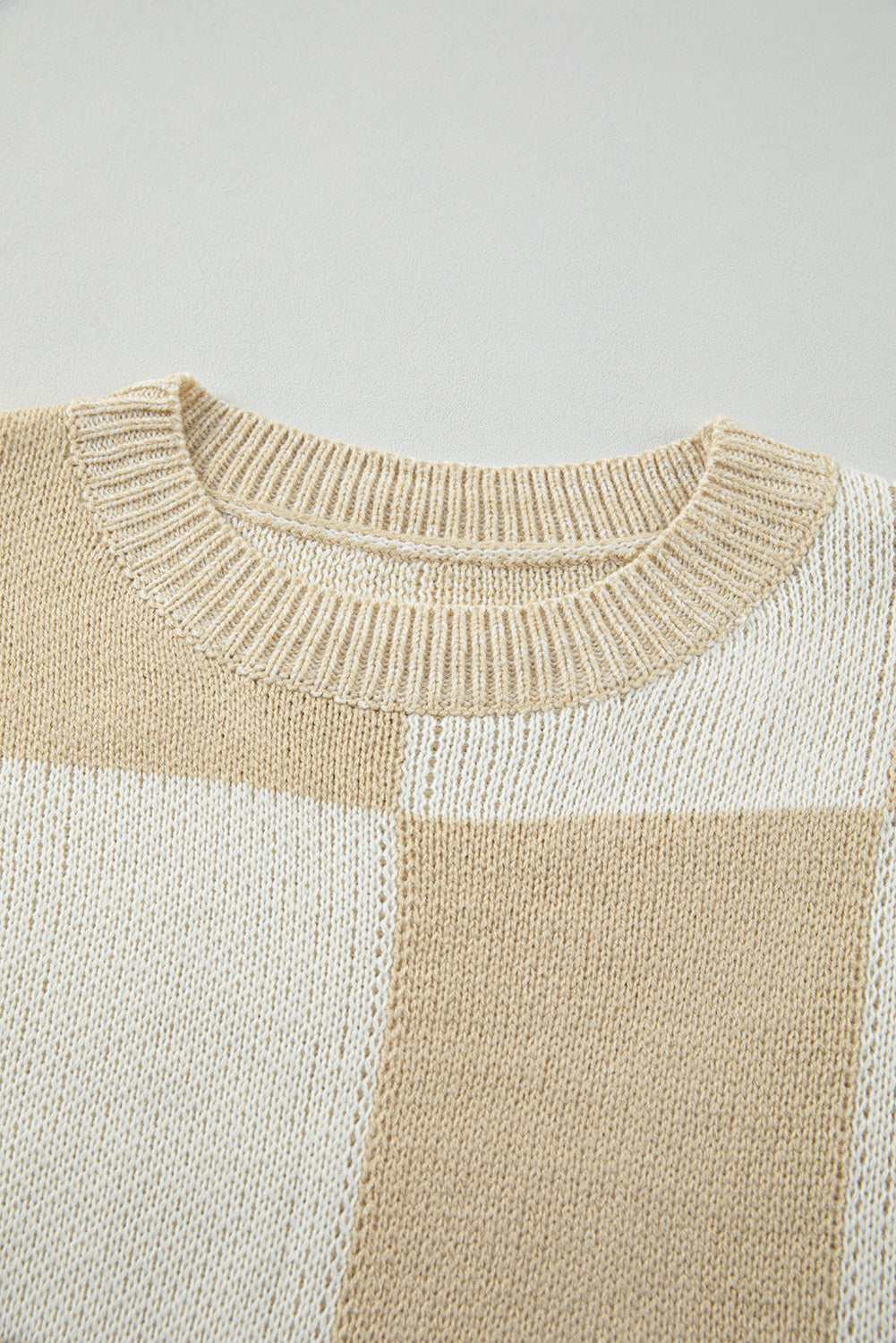 Checkered Round Neck Drop Shoulder Sweater-Angel Casuals