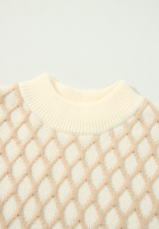 Diamond Pattern Mock Neck Long Sleeve Sweater-Angel Casuals