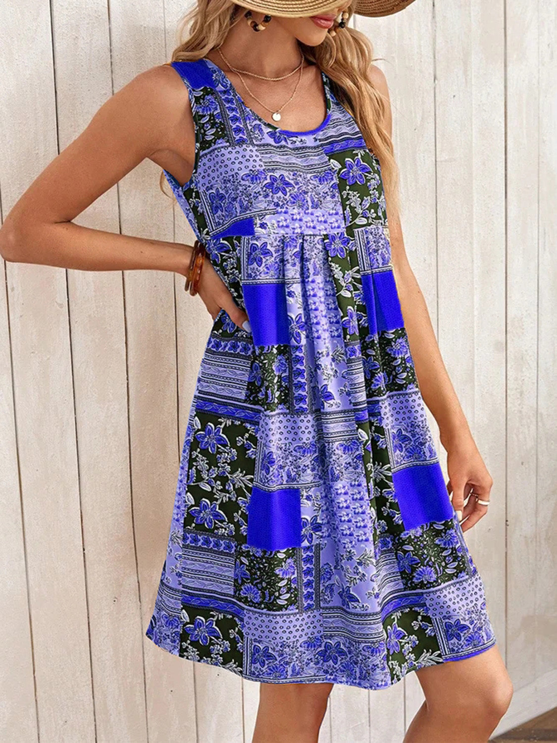 Printed Sleeveless Mini Dress-Angel Casuals