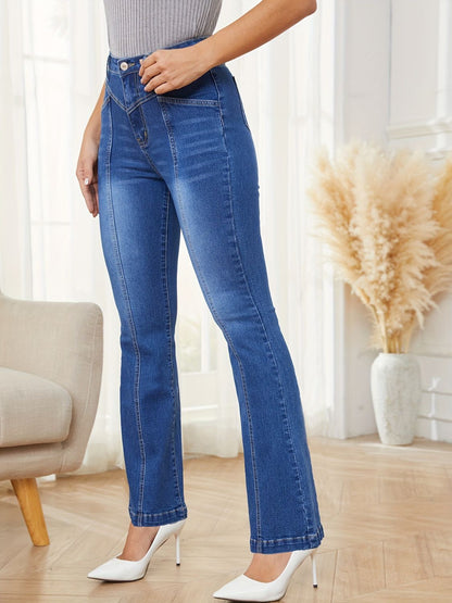 High Waist Bootcut Jeans with Pockets-Angel Casuals