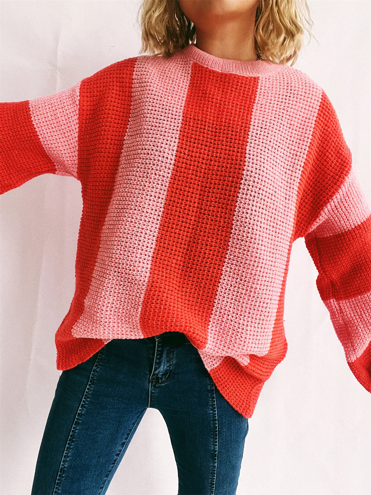 Color Block Round Neck Long Sleeve Sweater-Angel Casuals