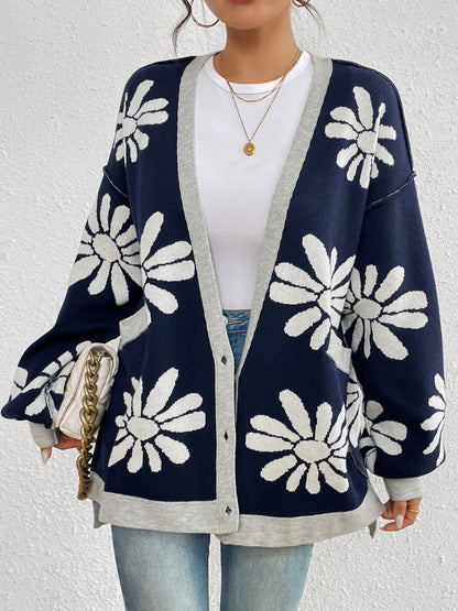 Contrast Dropped Shoulder Long Sleeve Cardigan-Angel Casuals