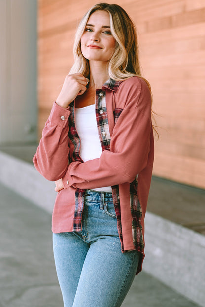 Plaid Button Down Collared Jacket-Angel Casuals