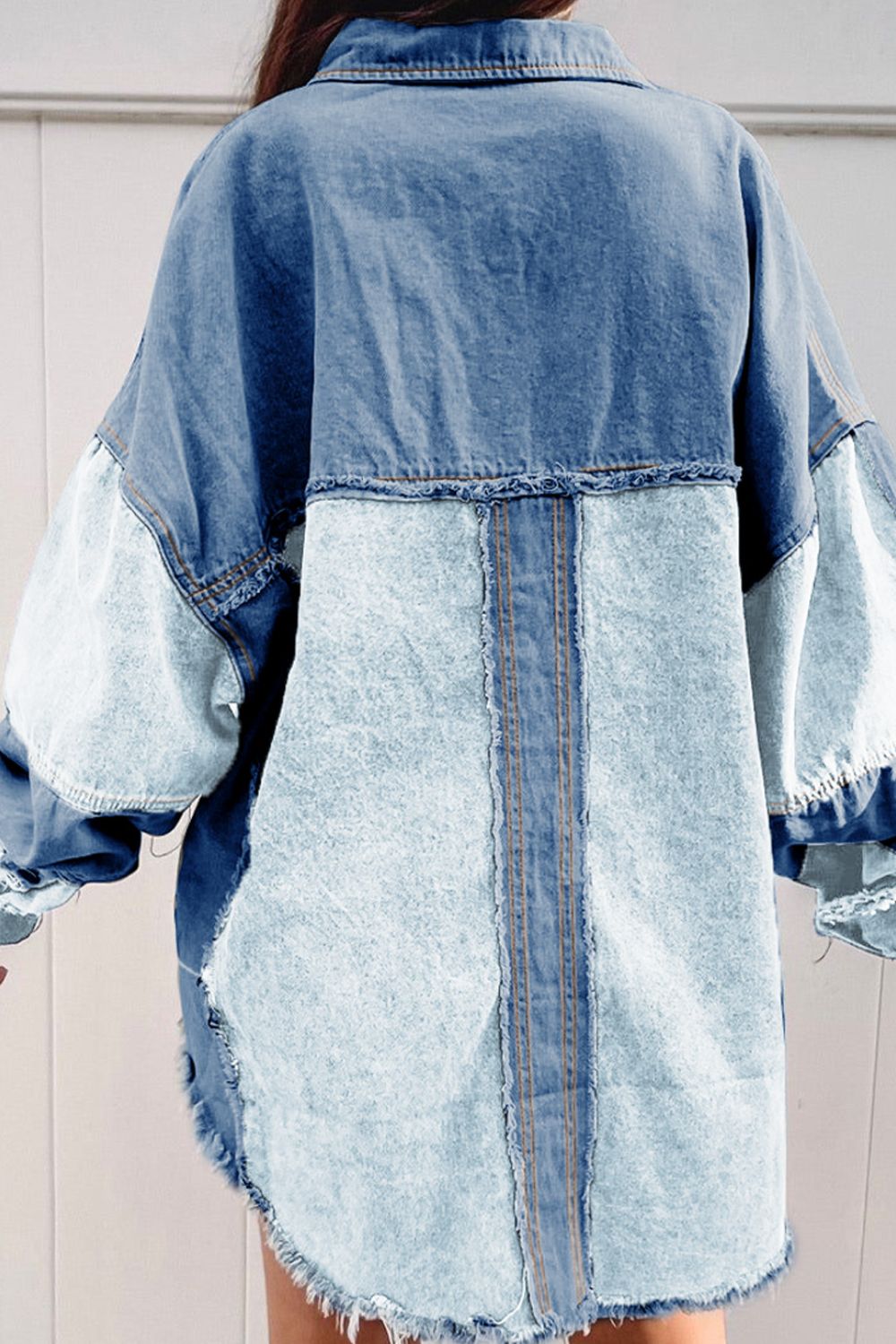 Raw Hem Color Block Denim Jacket-Angel Casuals