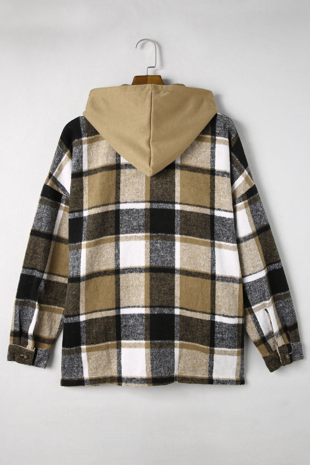 Plaid Button Up Hooded Shacket-Angel Casuals