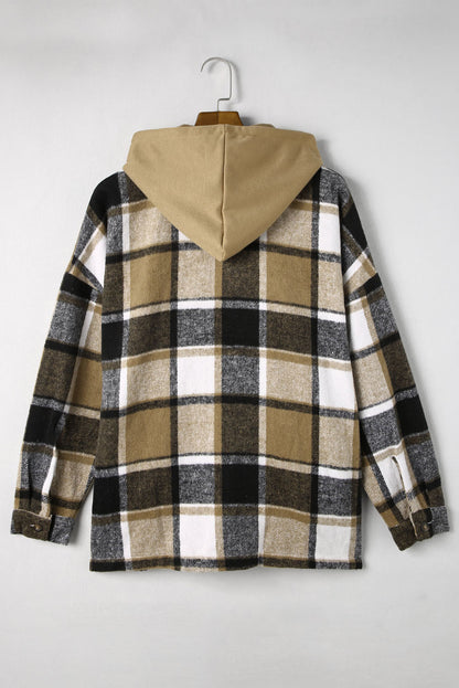 Plaid Button Up Hooded Shacket-Angel Casuals