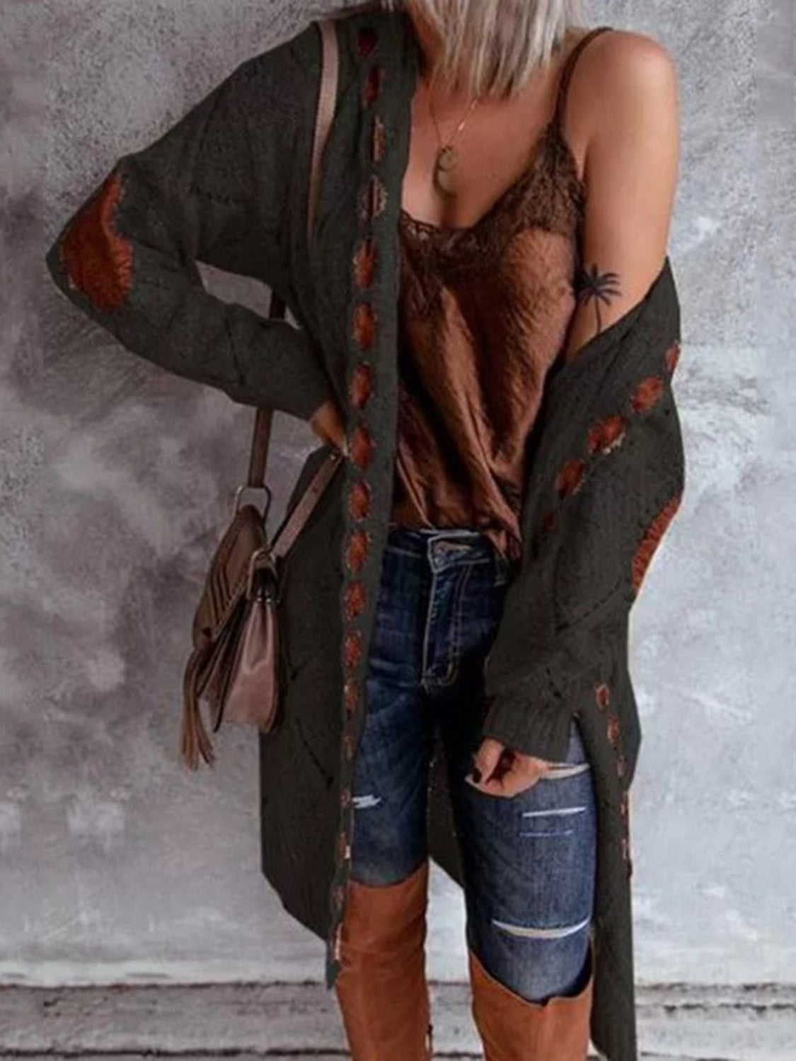 Openwork Long Sleeve Open Front Hooded Cardigan-Angel Casuals