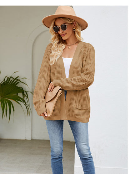 Open Front Raglan Sleeve Pocketed Cardigan-Angel Casuals