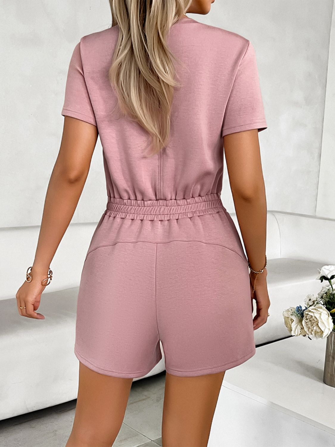 Devine Tied Round Neck Short Sleeve Romper-Angel Casuals