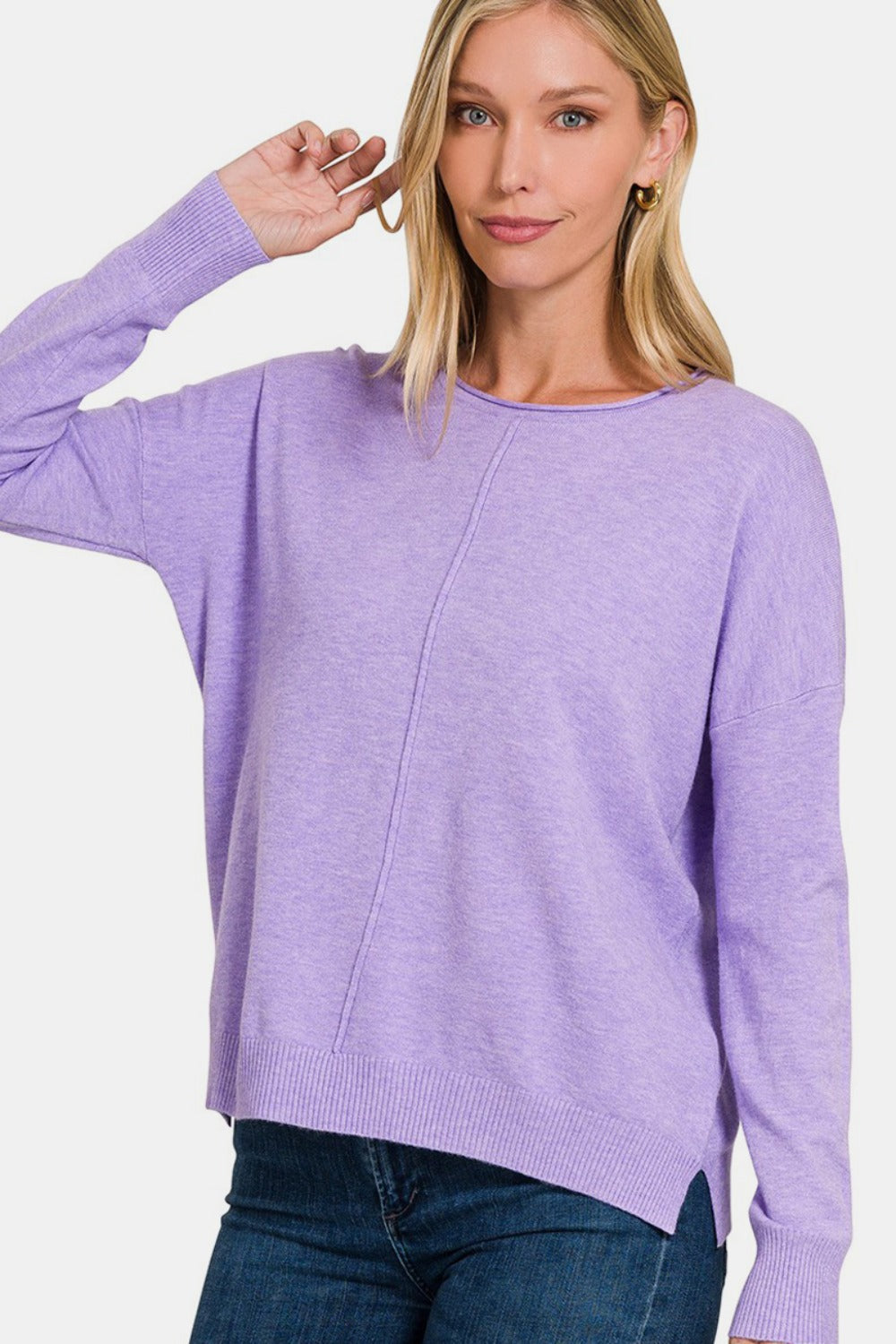 Zenana Front Seam Round Neck Sweater-Angel Casuals