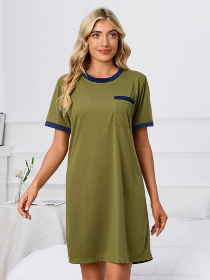 Contrast Trim Round Neck Mini Dress-Angel Casuals