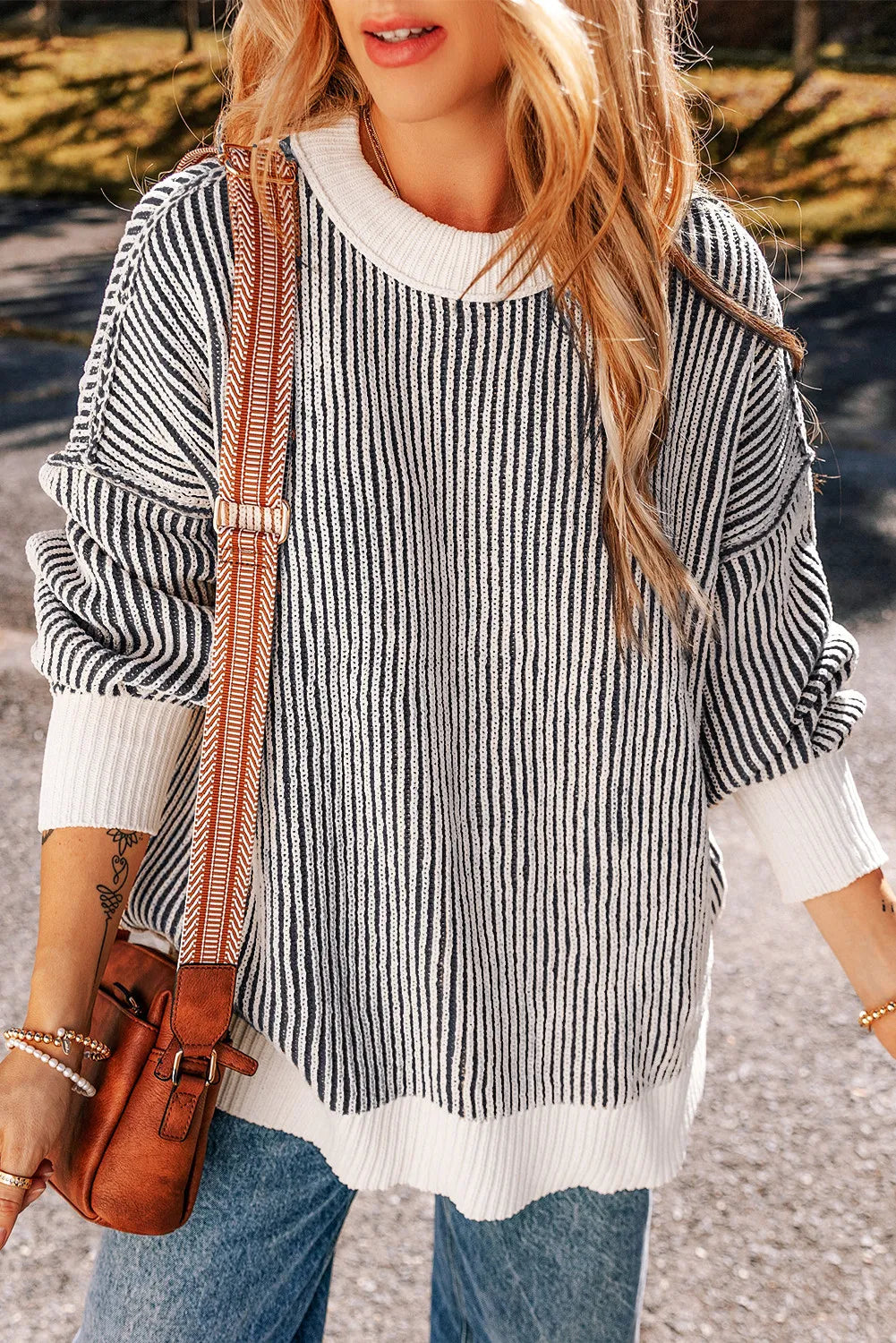 Round Neck Dropped Shoulder Sweater-Angel Casuals