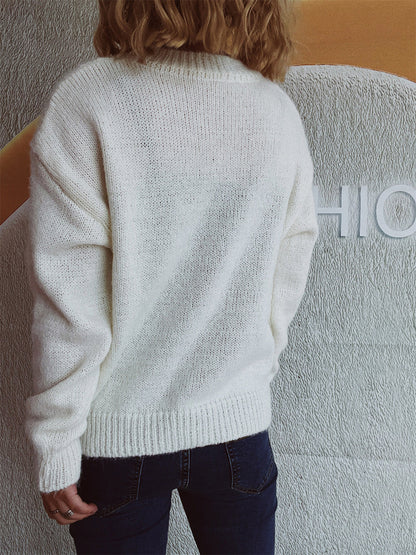 Bow Trim Round Neck Long Sleeve Sweater-Angel Casuals