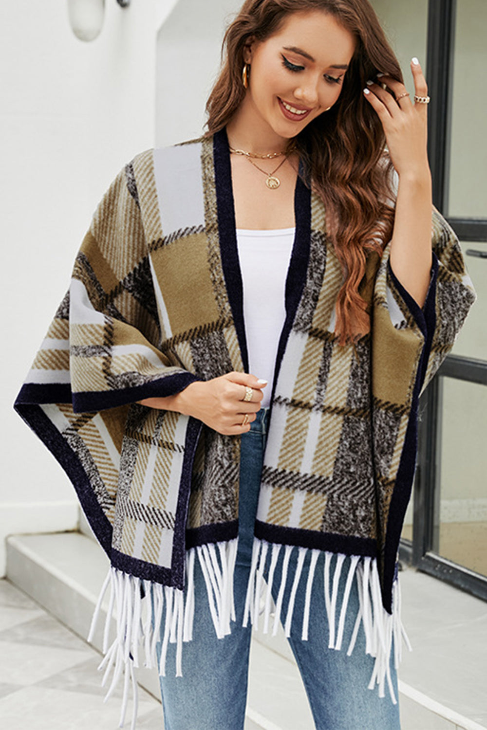 Cloak Sleeve Fringe Detail Poncho-Angel Casuals