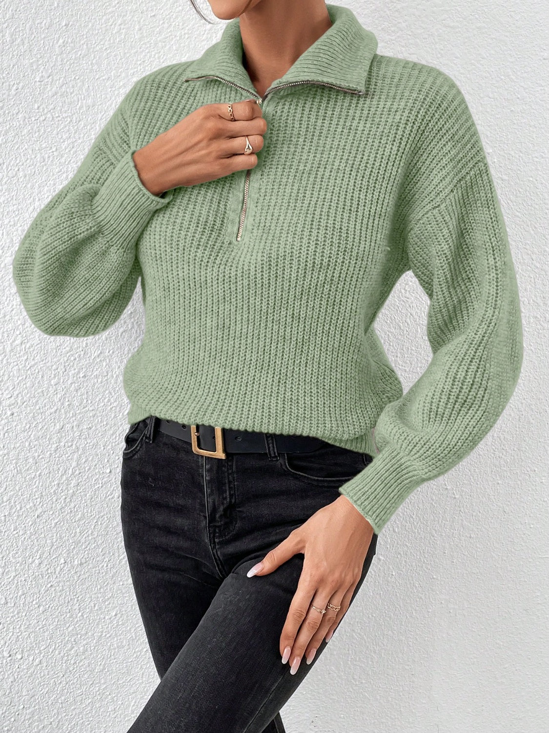 Honey Half Zip Dropped Shoulder Sweater-Angel Casuals