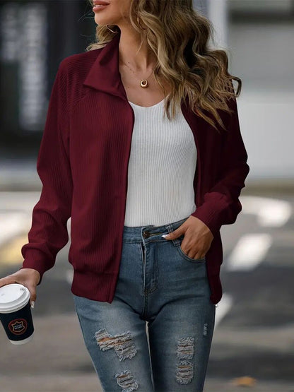Zip Up Collared Neck Raglan Sleeve Jacket-Angel Casuals