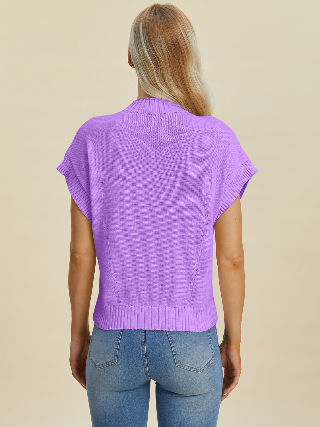 Double Take Full Size Mock Neck Short Sleeve Sweater-Angel Casuals