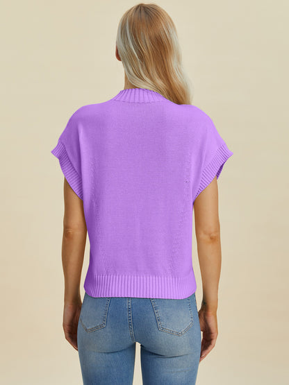 Double Take Full Size Mock Neck Short Sleeve Sweater-Angel Casuals