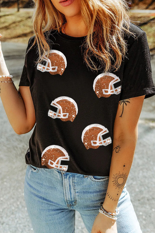 Sequin Round Neck Short Sleeve T-Shirt-Angel Casuals