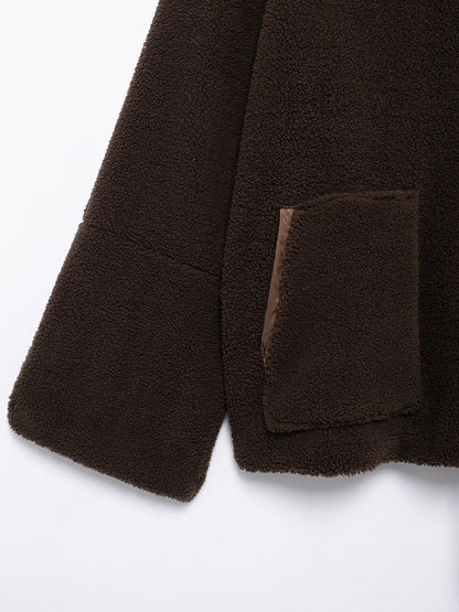 Turtleneck Zip Up Long Sleeve Plush Jacket-Angel Casuals