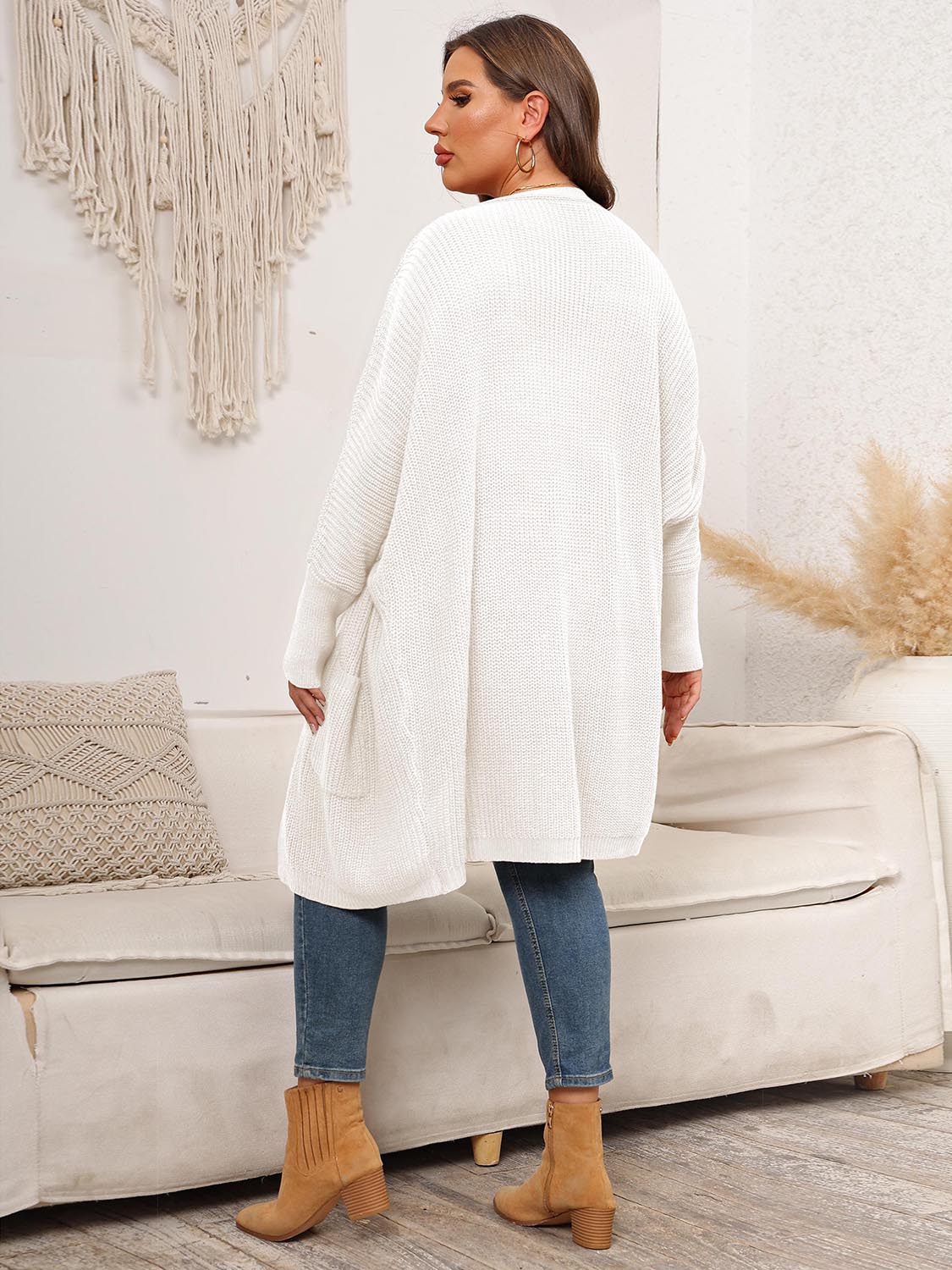 Plus Size Open Front Cardigan With Pockets-Angel Casuals