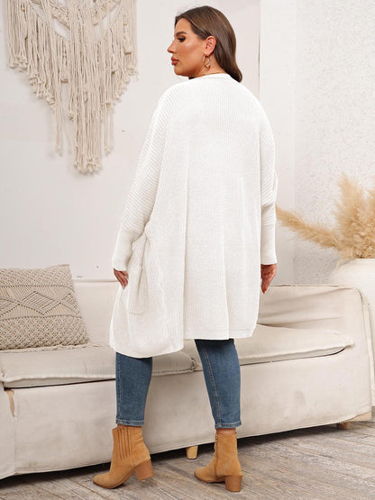 Plus Size Open Front Cardigan With Pockets-Angel Casuals