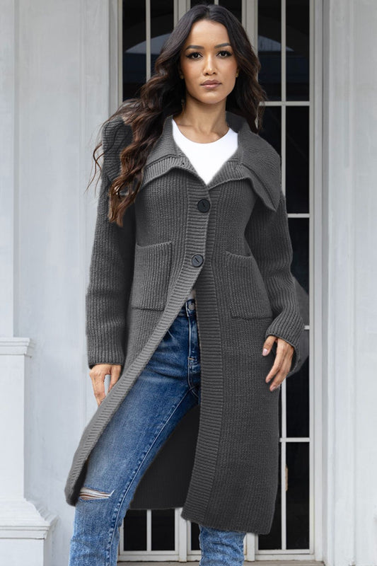 Pocketed Button Up Collared Neck Cardigan-Angel Casuals