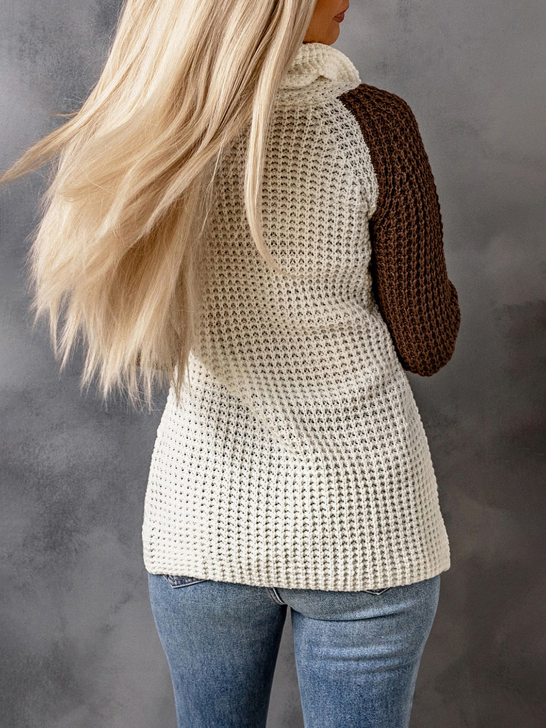 Contrast Decorative Button Turtleneck Sweater-Angel Casuals