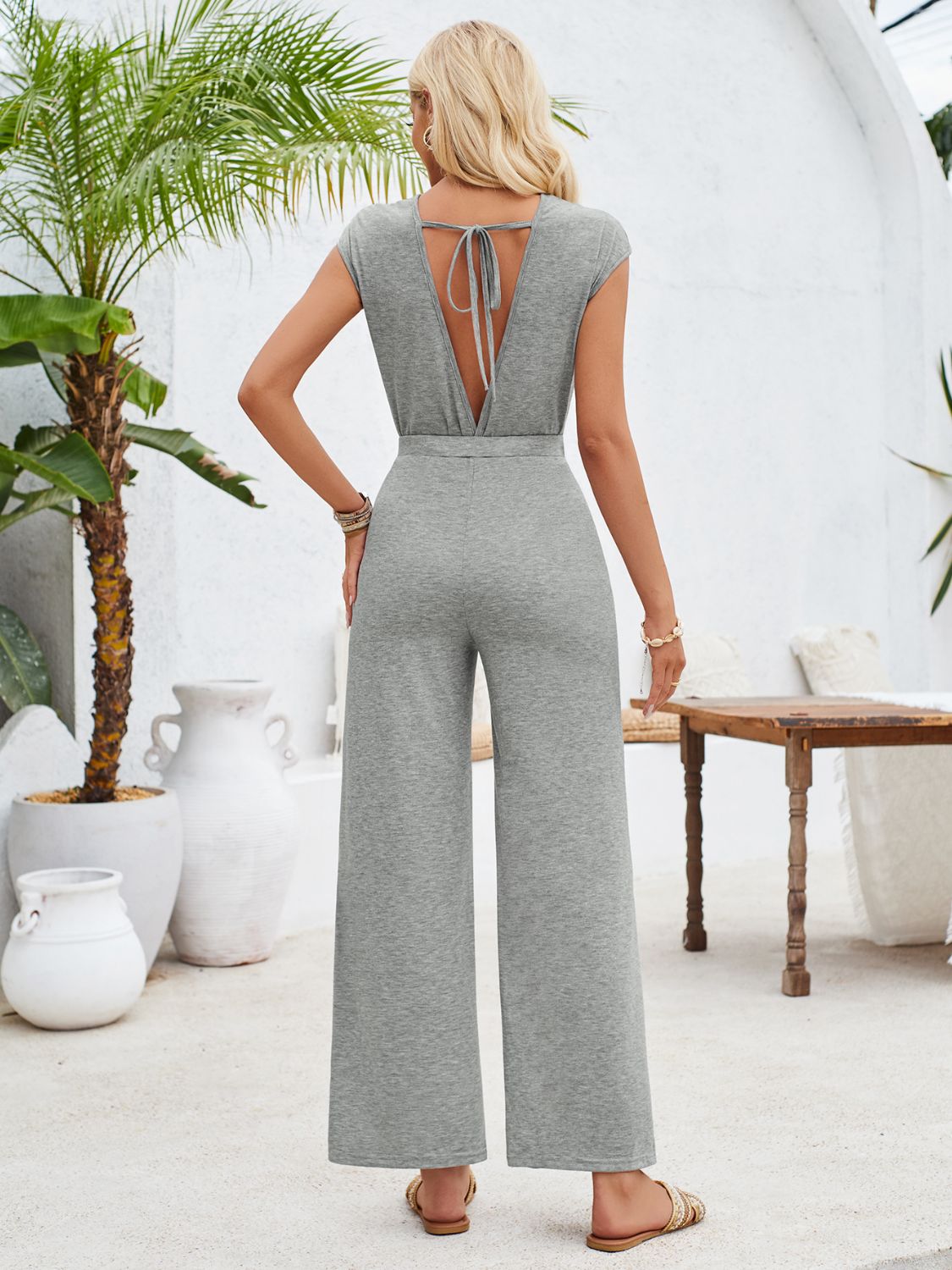 Twisted Round Neck Cap Sleeve Jumpsuit-Angel Casuals