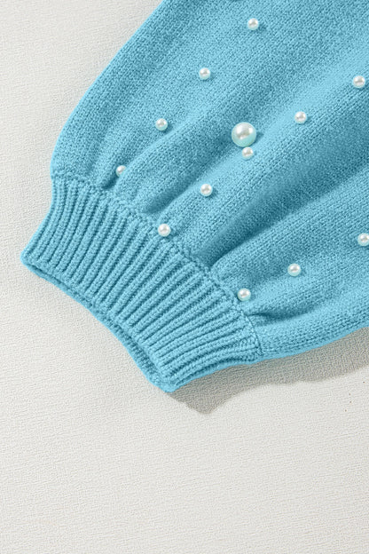 Pearl Detail Contrast Round Neck Sweater-Angel Casuals