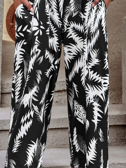 Printed Spaghetti Strap Jumpsuit with Pockets-Angel Casuals