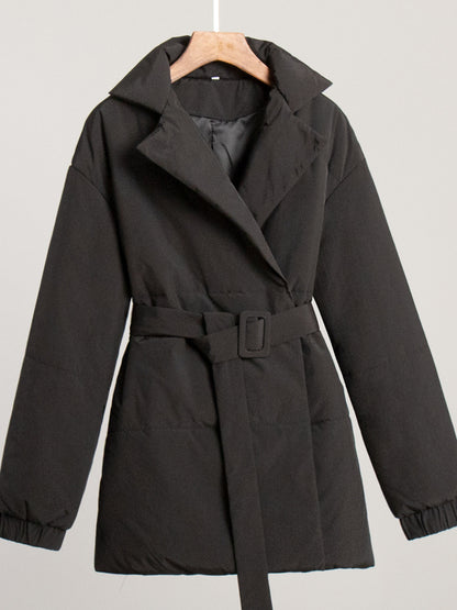 Puffer Long Sleeve Winter Coat with Belt-Angel Casuals