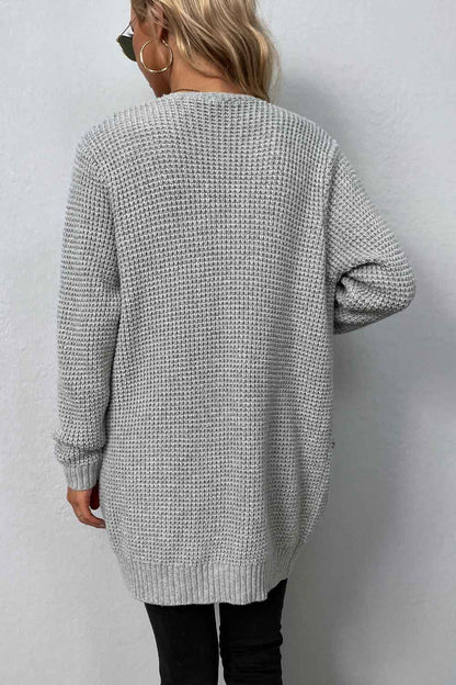 Rib-Knit Open Front Pocketed Cardigan-Angel Casuals