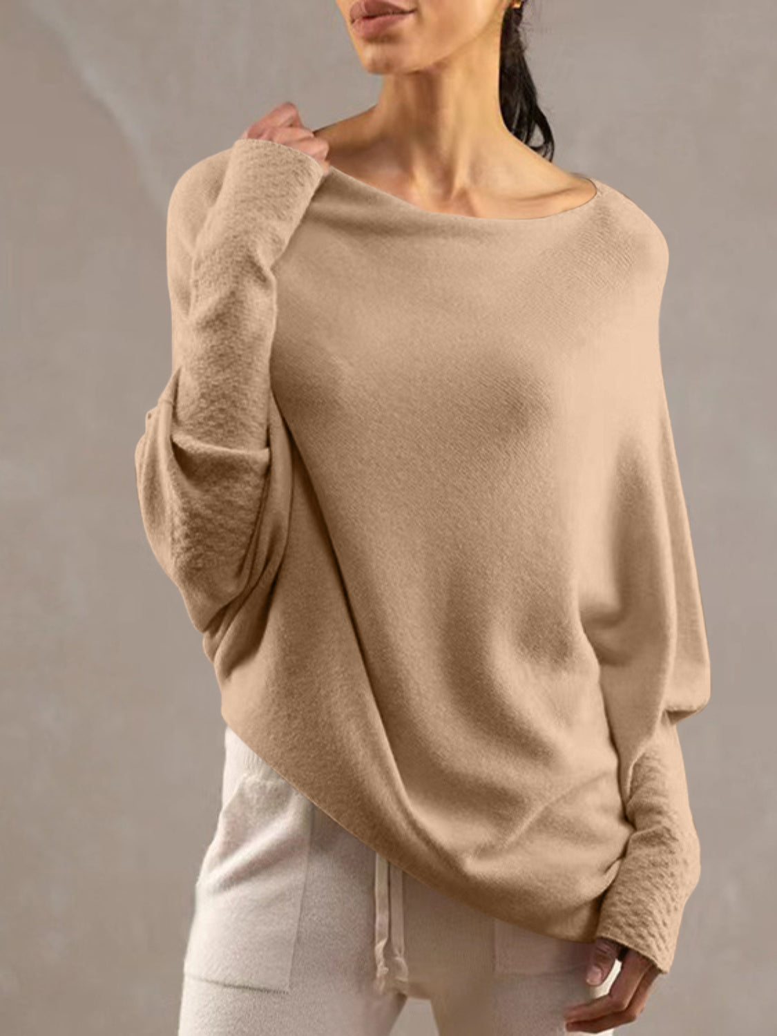 Full Size Boat Neck Batwing Sleeve Knit Top-Angel Casuals