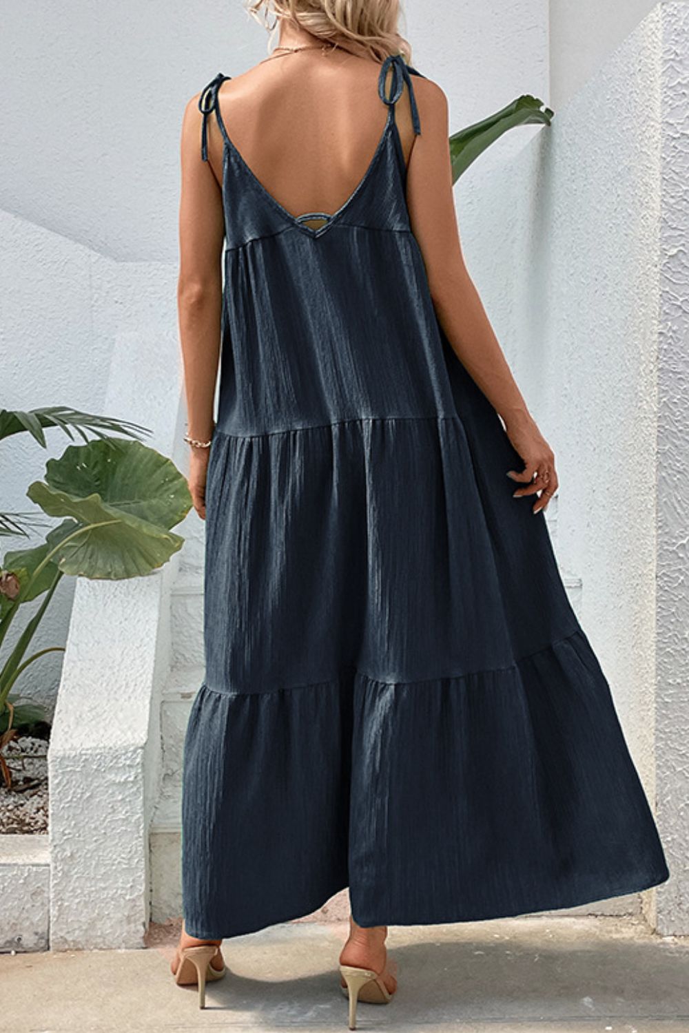 Tie-Shoulder Tiered Maxi Dress-Angel Casuals