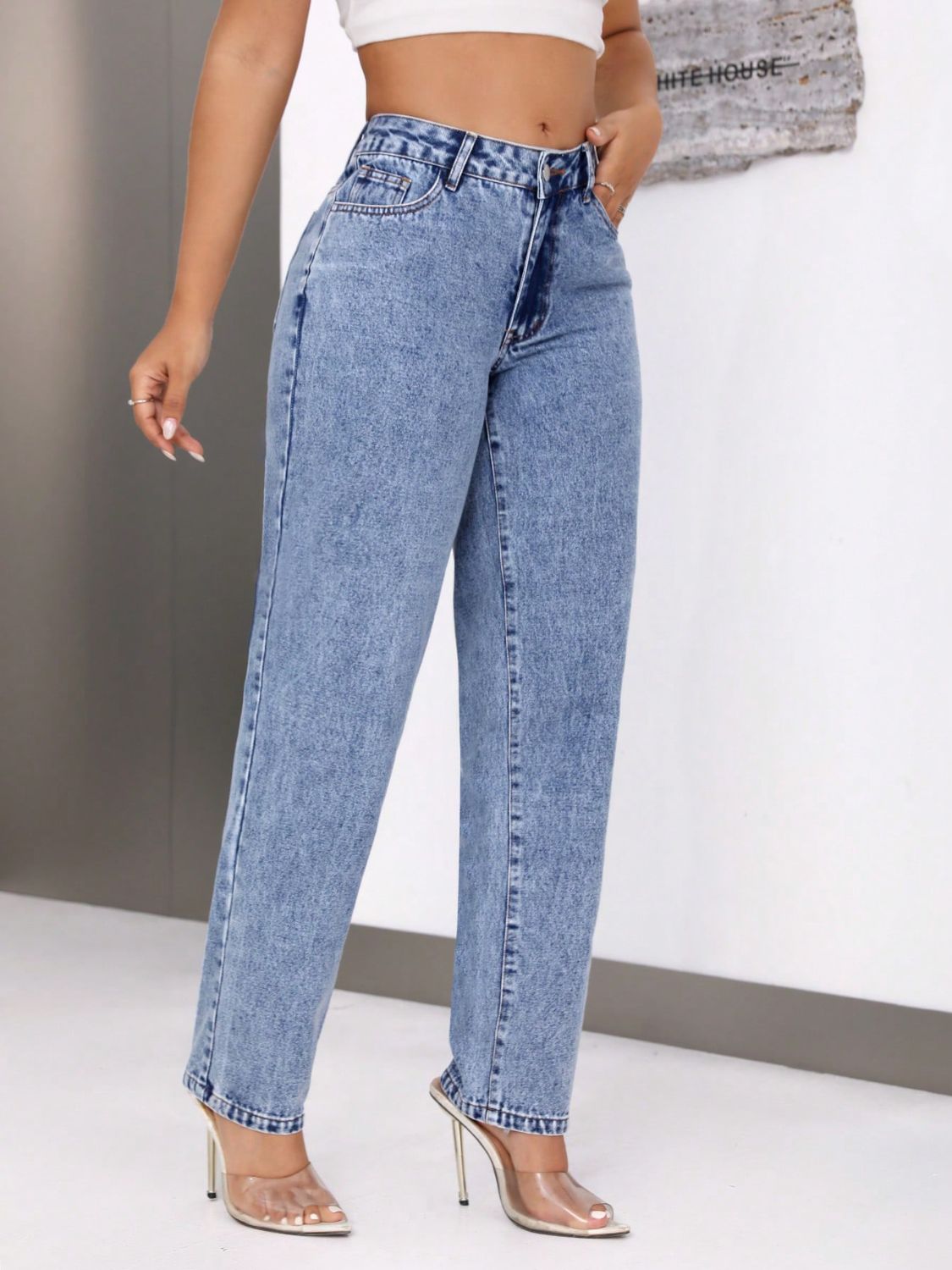 Mid-Rise Waist Jeans with Pockets-Angel Casuals